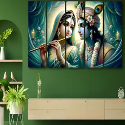 Aura Green & White 5 Piece Synthetic Wood Religious Wall Paintings-image-76