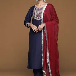House of Pataudi Embroidered Kurta With Trousers & Dupatta-picture-32