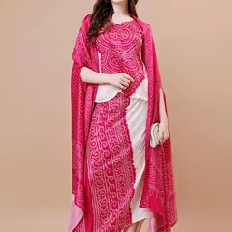 TWAM SUNDARA Bandhani Printed Crepe Top With Open-Front Jacket & Draped Skirt image 5