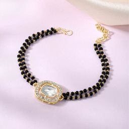 Peora Gold-Plated Cubic Zirconia Stone Studded & Beaded Wraparound Bracelet-13