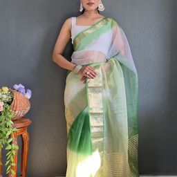 V3 FASHION STUDIO Tie and Dye Zari Organza Saree-image-66