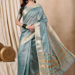 KAVINDI Woven Design Zari Organza Banarasi Saree-image-30