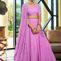 ODETTE Embroidered Thread Work Semi-Stitched Lehenga & Unstitched Blouse With Dupatta-picture-34