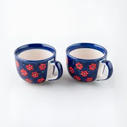 Eyaas Blue & Red Printed Ceramic Matte Mugs Set of Cups and Mugs-12