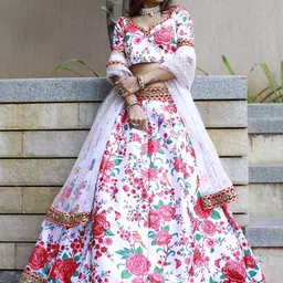 FABPIXEL Printed Beads And Stones Semi-Stitched Lehenga & Unstitched Blouse With Dupatta-28