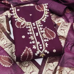 SHADOW & SAINING Floral Beads & Stones Embroidered Semi-Stitched Dress Material-image-39