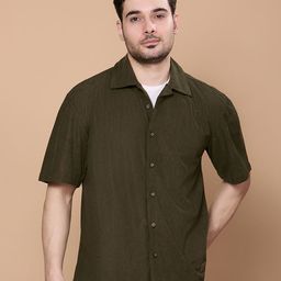 HangerLoop Men Relaxed Fit Textured Cuban Collar Casual Shirt-image-96