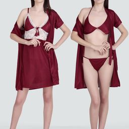 Dreambe Set of 4 Pieces Satin Nightwear-image-2