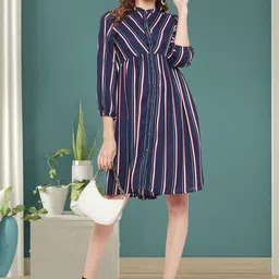 DressBerry Striped Crepe A-Line Dress-image-14