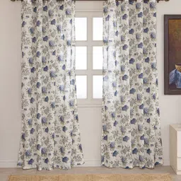 Clasiko Twilight Bloom White & Grey 2 Pieces Printed Cotton Sheer Door Curtains-image-2