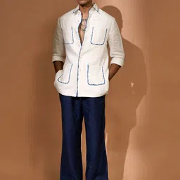 VIVEK KARUNAKARAN Men Open Front Jacket with Patchwork image 1