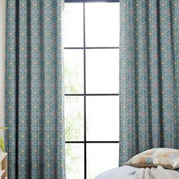 CASABLEU Teal Set of 2 Geometric Long Door Curtain-22