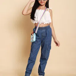 YK Girls Schiffli Shoulder Straps Pure Cotton Top With Jogger-image-50
