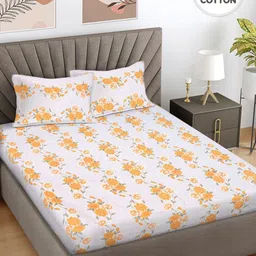 FABINALIV Yellow Floral Printed 300 TC Pure Cotton King Bedsheet Set 2.50 m x 2.25 m-14