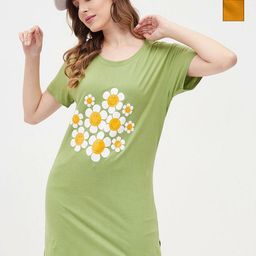 Dreambe Women Floral 2 Printed Applique T-shirt-image-7