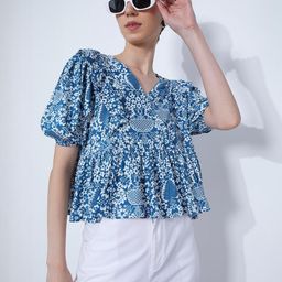 LIMEROAD Women Ethnic Printed Cambric V Neck Fusion Top-picture-9