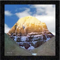 Poster And Frame Kailash Mansarovar Wall Painting | For Pooja Room | Decor Item Digital Reprint 14 inch x 14 inch Painting-11