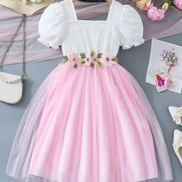 Miss & Chief Embellished Puff Sleeve Net A-Line Dress-picture-6