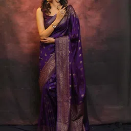 CANBIA Woven Design Zari Silk Blend Banarasi Saree-picture-41