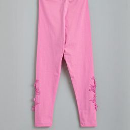 Hopscotch Girls Pink Floral Embroidery Stretchable Leggings-picture-30