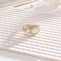 Saraf RS Jewellery Gold-PlatedZircon-Studded Adjustable Propose Engagement Finger Ring-57