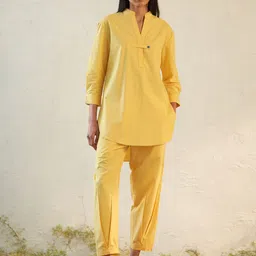 Canoopi Cotton Mandarin Collar Tunic With Trousers Co-Ords-image-34