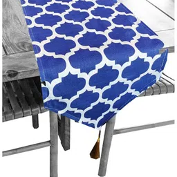 Pink Parrot Blue & White Woven Designed Tasseled TableRunner-50