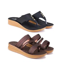 BERSACHE Women Pack of 2 Open Toe Flatform Heel Sandals-4