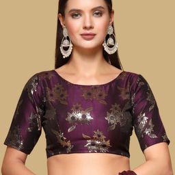 Oomph! Women Woven Design Round Neck Saree Blouse-image-60