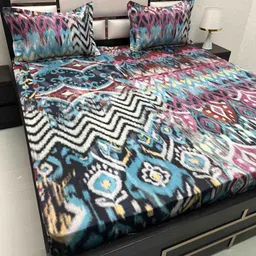 Pure Decor Majestic Blue Abstract Printed Cotton 260 TC King Bedsheet Set 2.72 x 2.72m-9