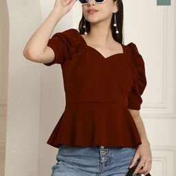 MetronautWomen Pack Of 2 Solid Peplum Puff Sleeve Regular Top-image-81