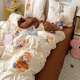 JC HOME Brown & White 4 Pieces Cartoon Characters Double King Regular Bedding Set-image-45