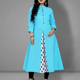 RIAANA Mandarin Collar Three-Quarter Sleeves A-Line Kurta-24