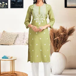 KALINI Women Paisley Embroidered Chikankari Pastels Kurta-image-24