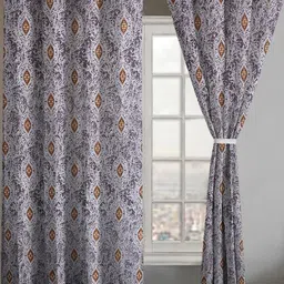 Lunar Days Set of 2 Eyelet Ring Grey Floral Window Curtains 5 Feet-48
