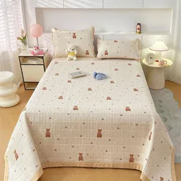 JC HOME Beige Cartoon Character Printed 162 TC Single Bedsheet Set-image-19