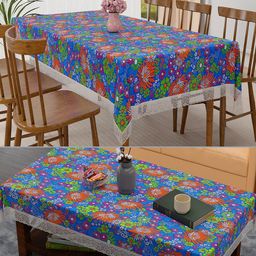 Kuber Industries Blue Set of 2 Floral Waterproof Plastic 6-Seater Table Cover-26