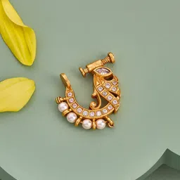 Kushal's Fashion Jewellery 92.5 Pure Silver Gold-Plated Studded & Beaded Ring Nosepin-44