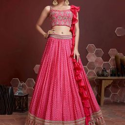 FABPIXEL Embellished Mirror Work Semi-Stitched Lehenga & Unstitched Blouse With Dupatta-image-50