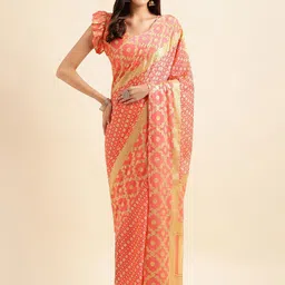 DIVASTRI Embellished Pure Silk Designer Leheriya Saree-image-13