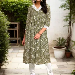 Anouk Women Ethnic Motifs Printed Pleated Pure Cotton Kurta with Trousers-picture-17