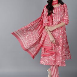 KALINI Women Floral Printed Pure Cotton Straight Kurta with Trousers & Dupatta-image-75