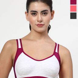 LILY Strops555 Pack Of 4 Full Coverage Seamless Colourblocked Non Padded Workout Bra-picture-0
