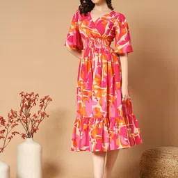 Femvy Women Abstract Printed Fit & Flare Midi Dress-picture-10