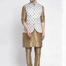 TS LIFESTYLE Men Floral Regular Dupion Silk Kurta with Churidar-image-87