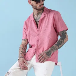 SHOWOFF Men Comfort Relaxed Fit Textured Cuban Collar Cotton Casual Shirt-image-85
