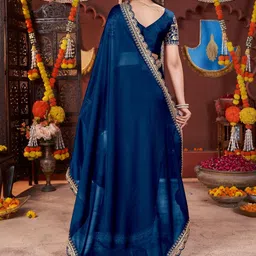 DHARMEE Solid Sequinned Saree With Embellished Border image 3