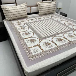 Pure Decor Lifestyle Brown Ethnic Printed Pure Cotton 350TC King Bedsheet Set 2.75 x 2.73m-8