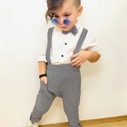 DEL LUNA Boys Printed Dungarees Comes with Shirt & Bow Tie-picture-6