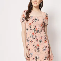 CORSICA Women Floral Print Smocked Bodycon Above Knee Dress-image-38